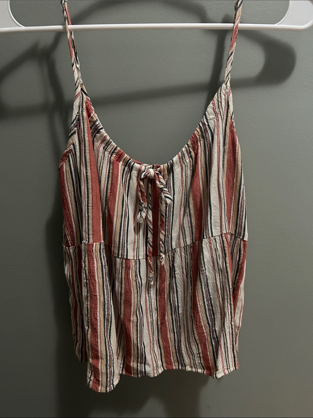 American Eagle Outfitters Striped Tie-Front Cami in Rust, Cream & Black